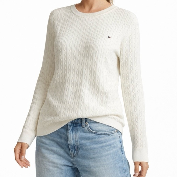 Tommy Hilfiger Sweaters - 🆕TOMMY HILFIGER Cable Knit Crewneck Sweater Coastal Tennis Golf Classic Ivory XL